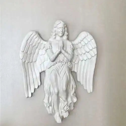 Angel Sculpture on the wall White front view