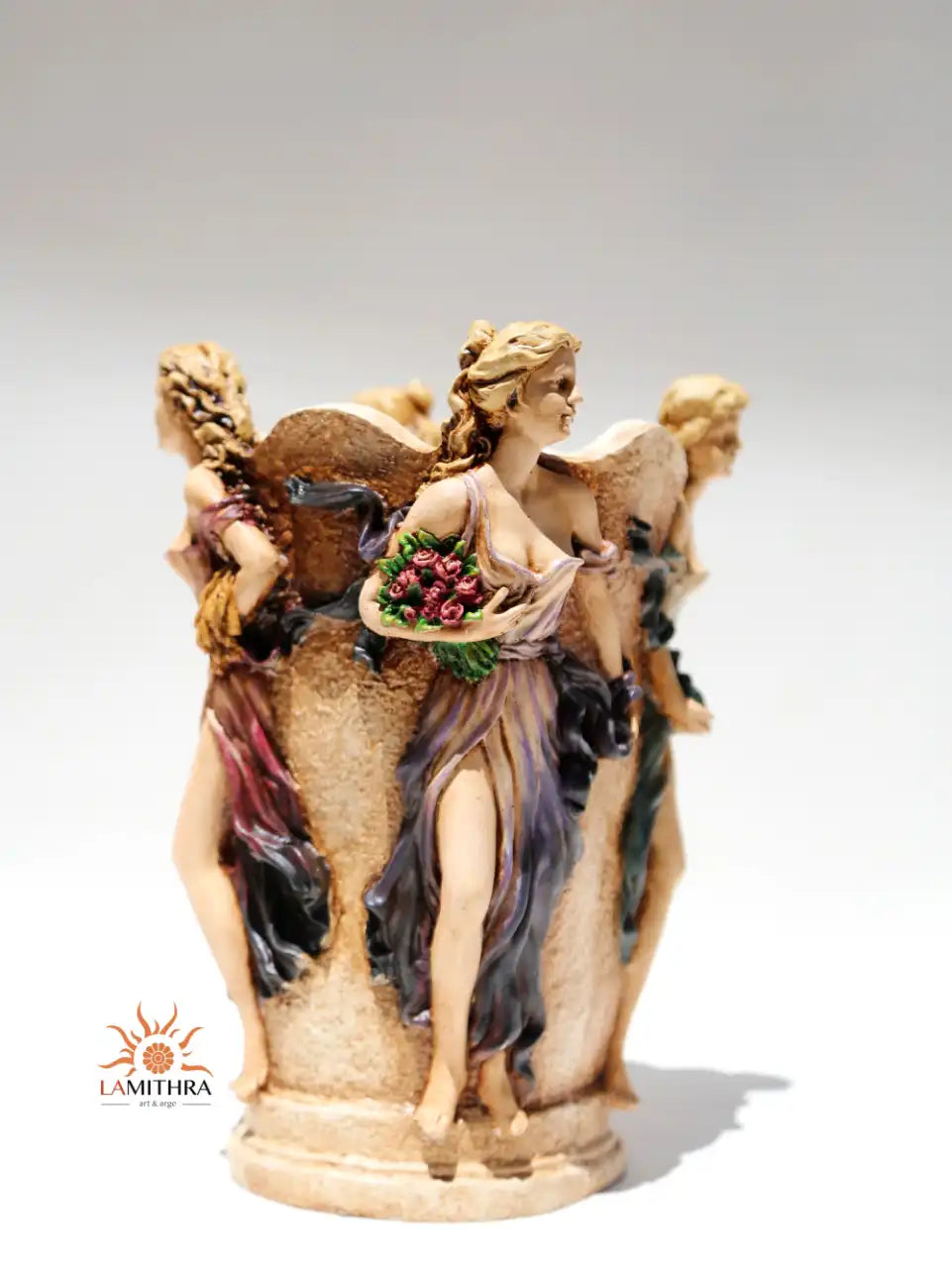 ancient hand-painted female figurine vase.