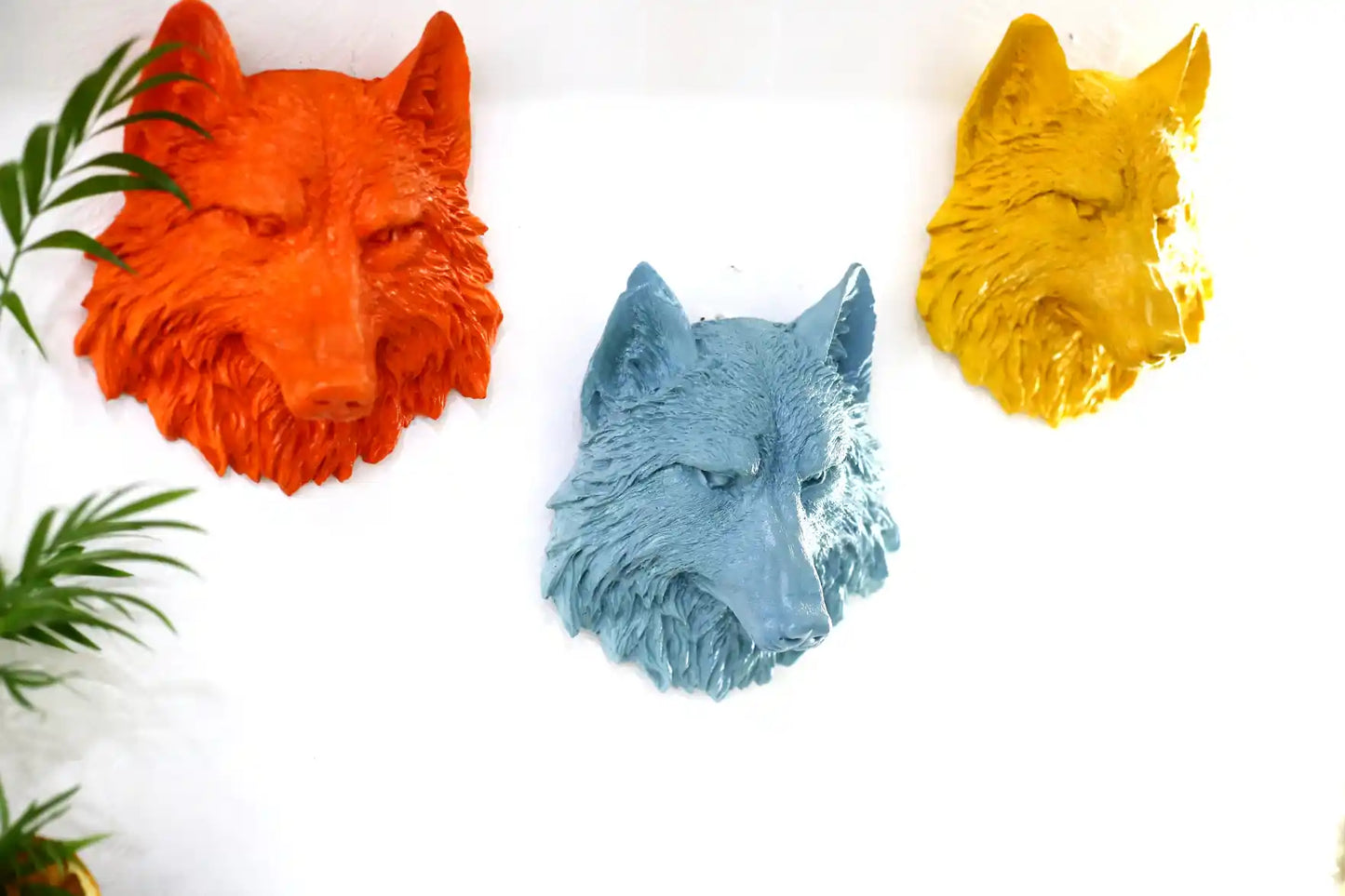 Colored Wolf Bust Wall Sculpture