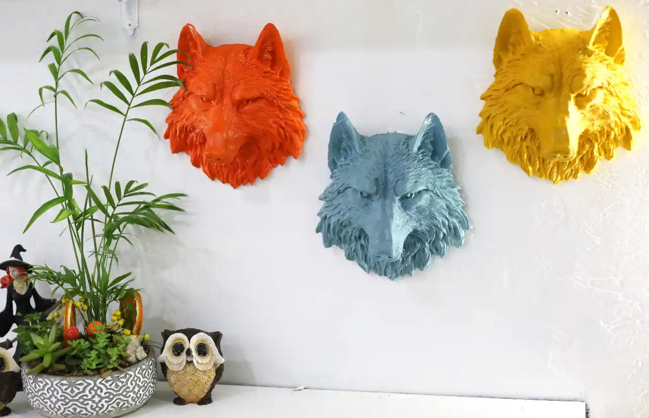 Colored Wolf Bust Wall Sculpture