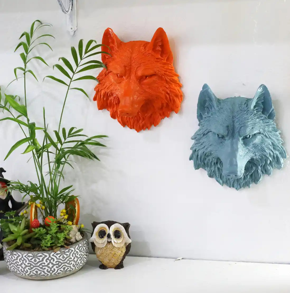 Colored Wolf Bust Wall Sculpture