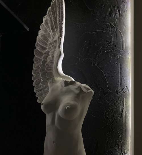 Angel Tors statue  white front view with backlight