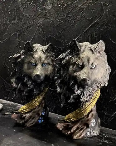 2  black wolves on the vanity front view 