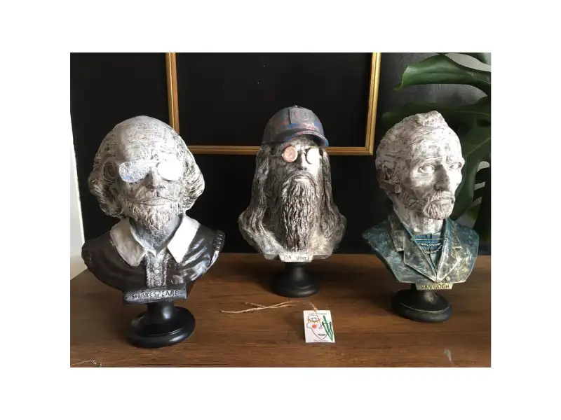 shakespeare, da vinci, van gogh, bust